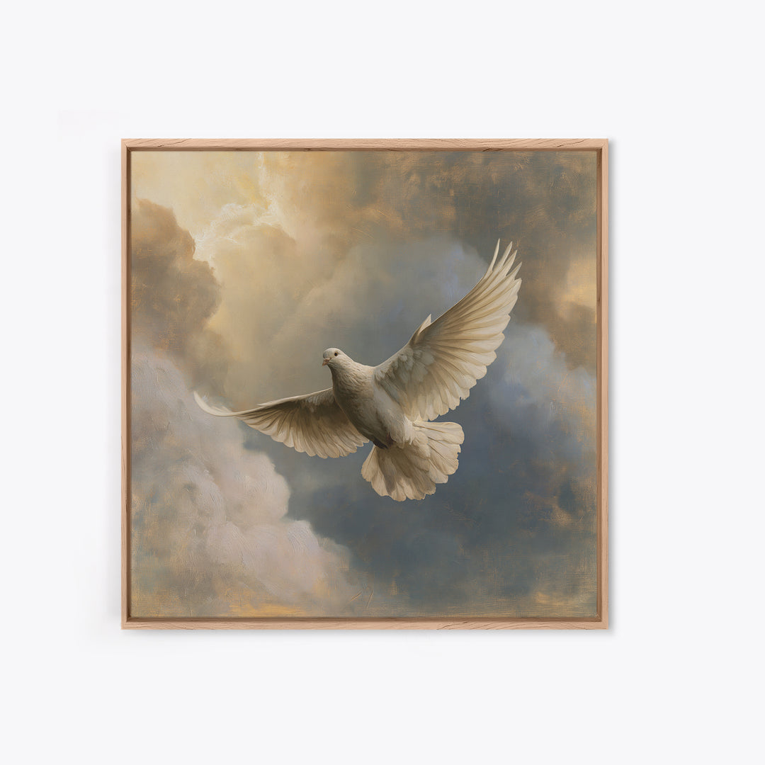 Dove Flying Through Radiant Clouds Framed Canvas Print, Spiritual Art, Printable, Living Room Decor, Fine Art, Spirit, SPI-1x1-53