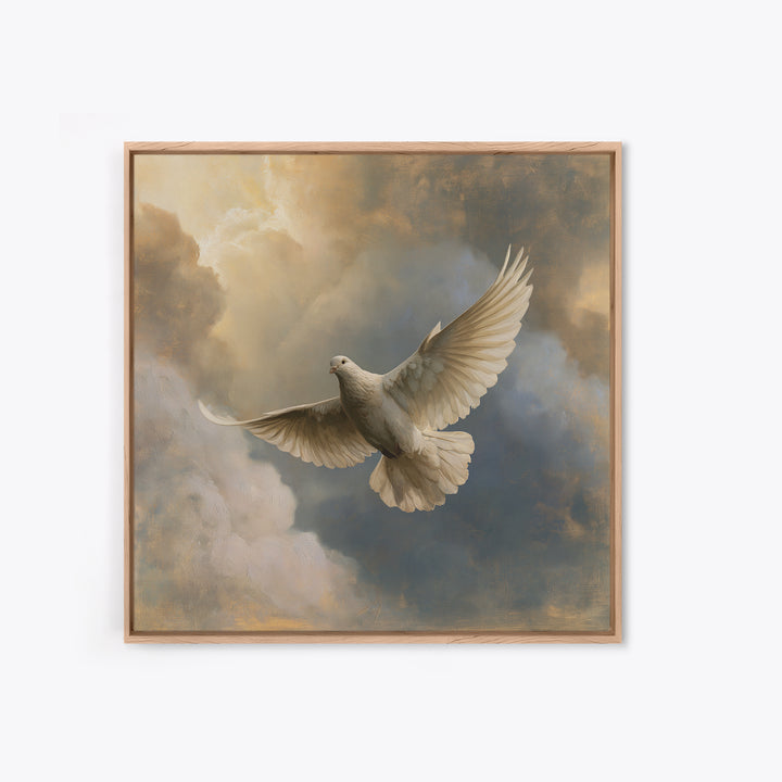 Dove Flying Through Radiant Clouds Framed Canvas Print, Spiritual Art, Printable, Living Room Decor, Fine Art, Spirit, SPI-1x1-53