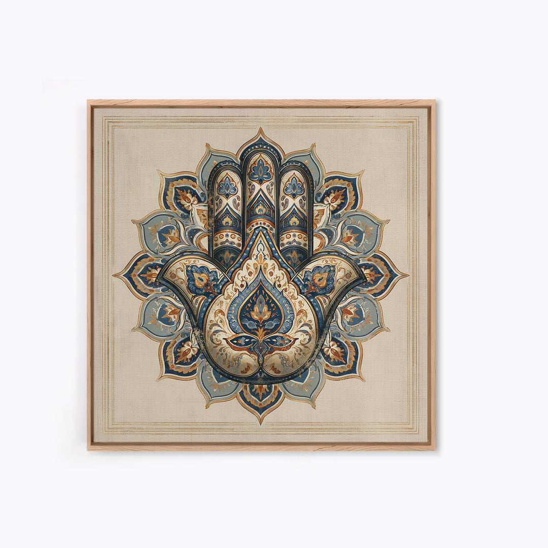 Protective Hand Motif Framed Canvas Print, Spiritual Art, Neutral Decor, Living Room Decor, Fine Art, Spirit, Wall Decor, SPI-1x1-71