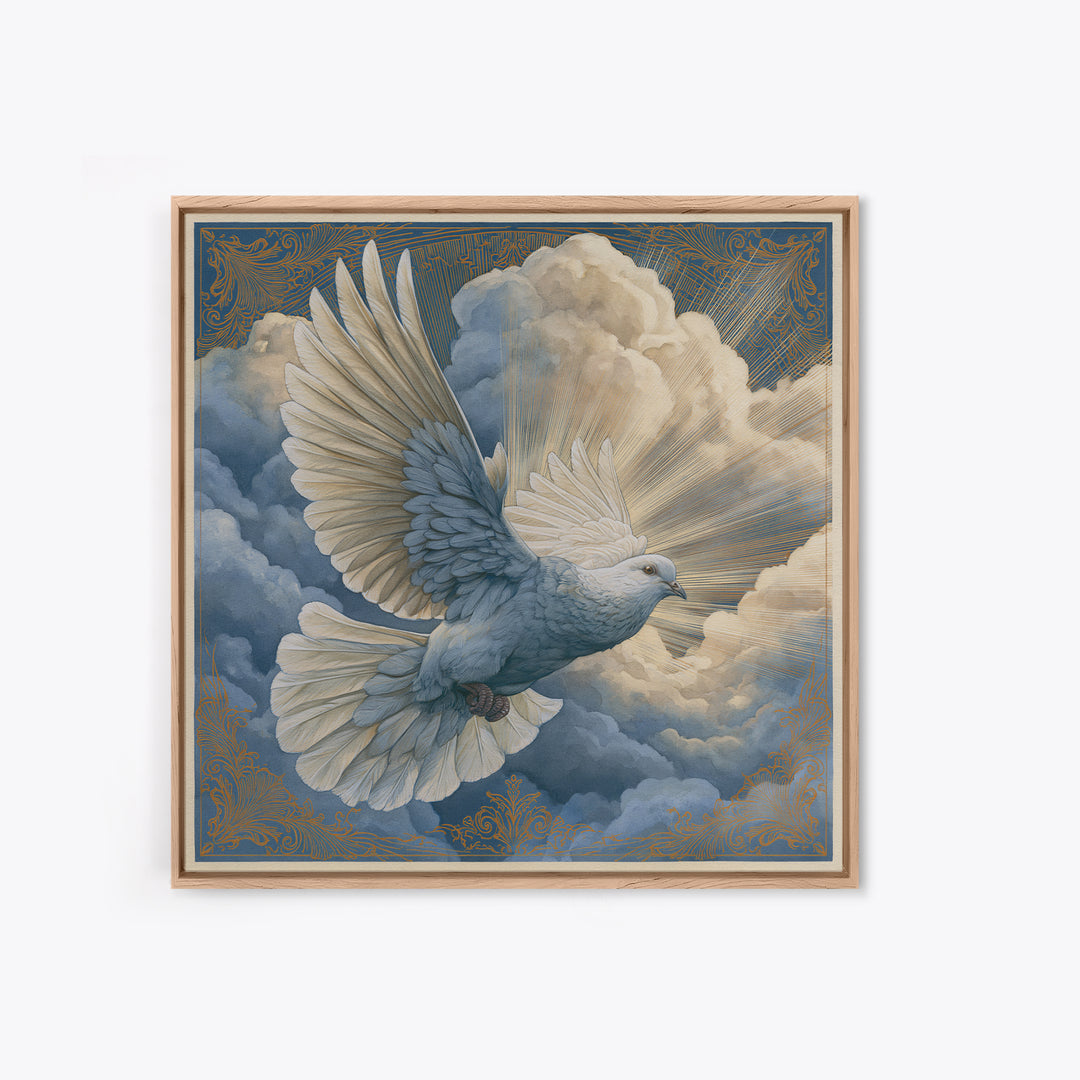 Dove Flying Through Radiant Clouds Canvas Print, Spiritual Art, Canvas Wall Art, Living Room Decor, Fine Art, Spirit, SPI-1x1-77