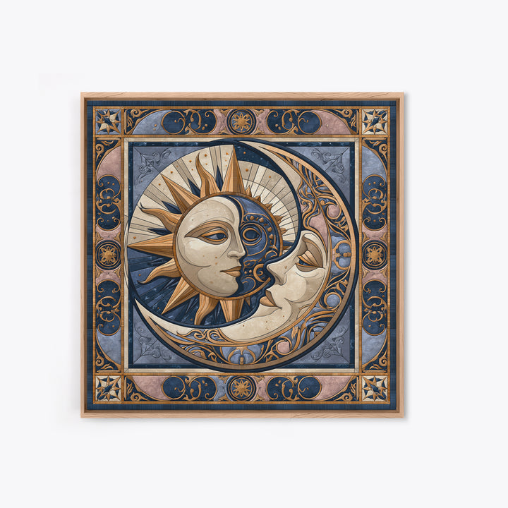 Sun and Moon Spiritual Balance Composition Framed Canvas Print, Spiritual Art, Boho Decor, Living Room Decor, Fine Art, Spirit, SPI-1x1-80