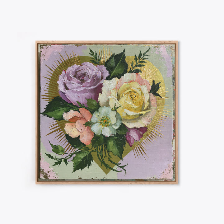 Sacred Heart with Roses and Gold Rays Canvas Print, Spiritual Art, Art, Living Room Decor, Fine Art, Spirit, Canvas Wall Art, SPI-1x1-86