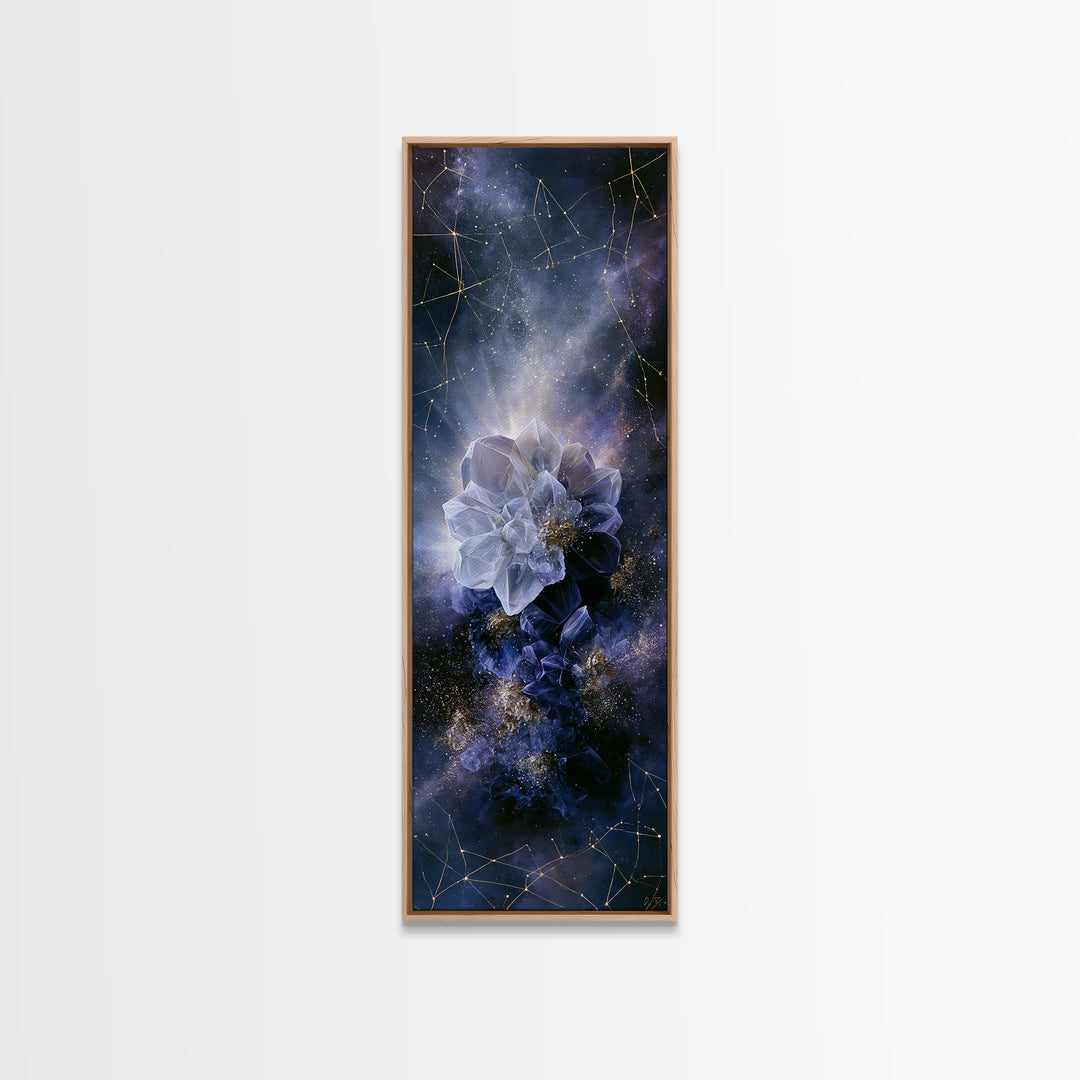 Crystal Cluster with Moonlight Reflections Canvas Print, Spiritual Art, Wall Art, Living Room Decor, Watercolor Art, Spirit, SPI-1x3-1