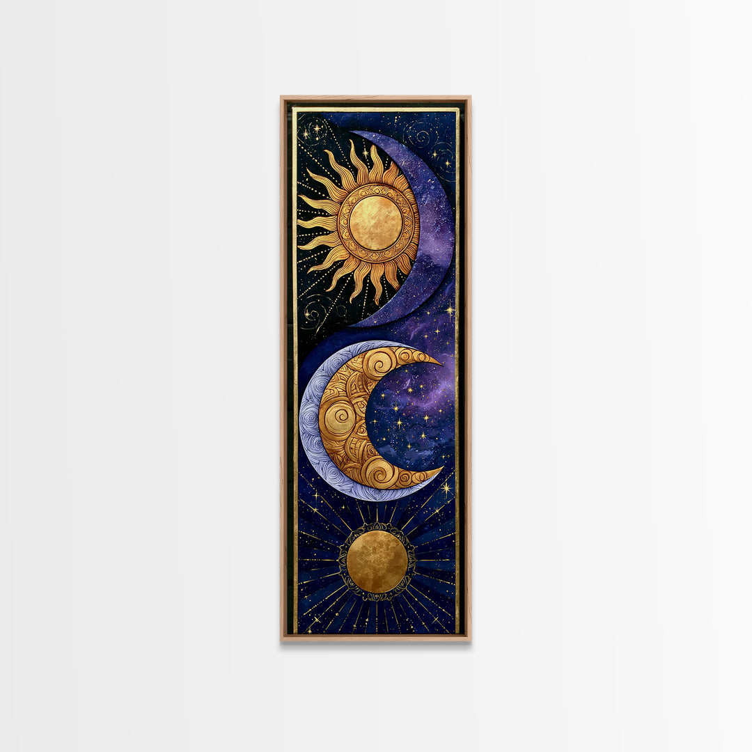 Sun and Moon Spiritual Balance Composition Framed Canvas Print, Spiritual Art, Abstract Wall Art, Living Room Decor, Spirit, SPI-1x3-20
