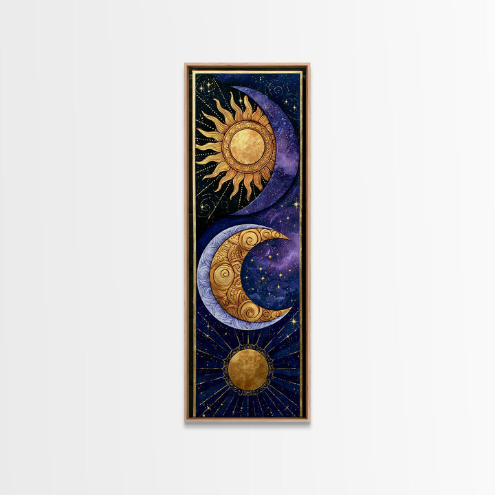 Sun and Moon Spiritual Balance Composition Framed Canvas Print, Spiritual Art, Abstract Wall Art, Living Room Decor, Spirit, SPI-1x3-20