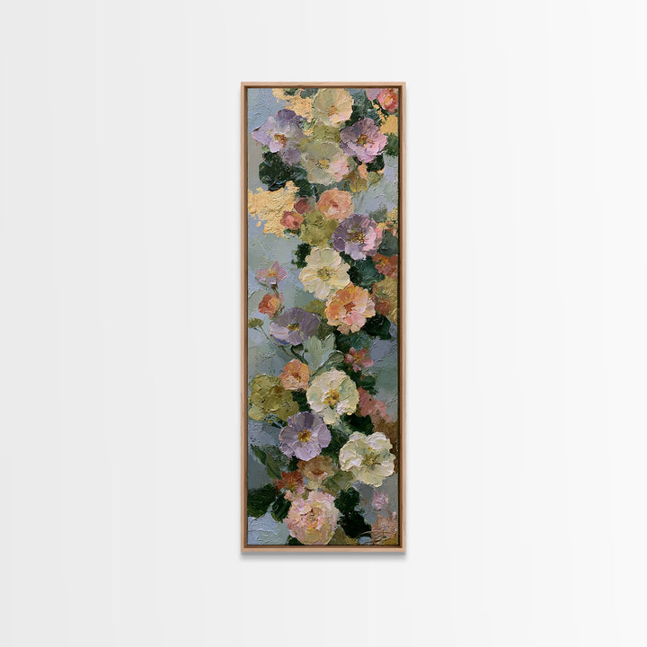 Serene Face with Closed Eyes and Flowers Framed Canvas Print, Spiritual Art, Boho Wall Art, Living Room Decor, Oil Painting, SPI-1x3-24