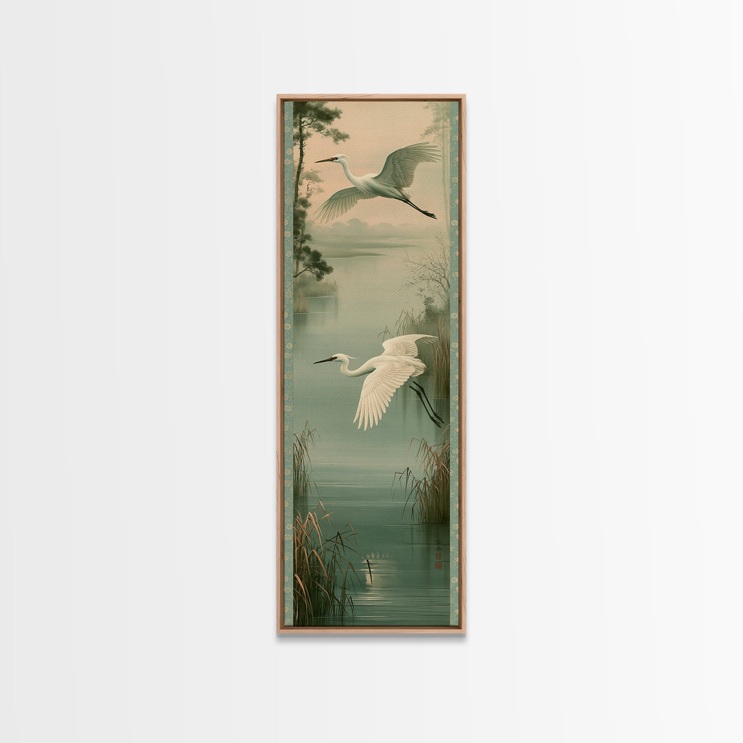 White Crane Flying Framed Canvas Print, Spiritual Art, African American Art, Living Room Decor, Watercolor Art, Spirit, SPI-1x3-36