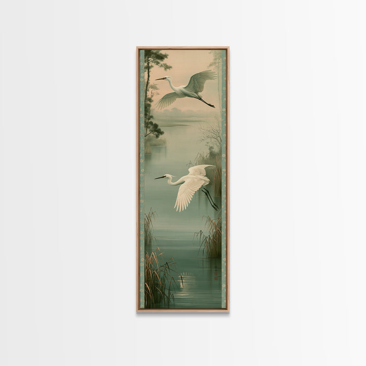White Crane Flying Framed Canvas Print, Spiritual Art, African American Art, Living Room Decor, Watercolor Art, Spirit, SPI-1x3-36