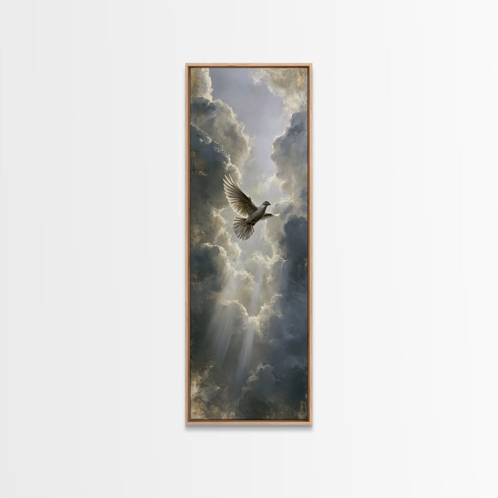 Dove Flying Through Radiant Clouds Canvas Print, Spiritual Art, Textured Painting, Living Room Decor, Fine Art, Spirit, SPI-1x3-41