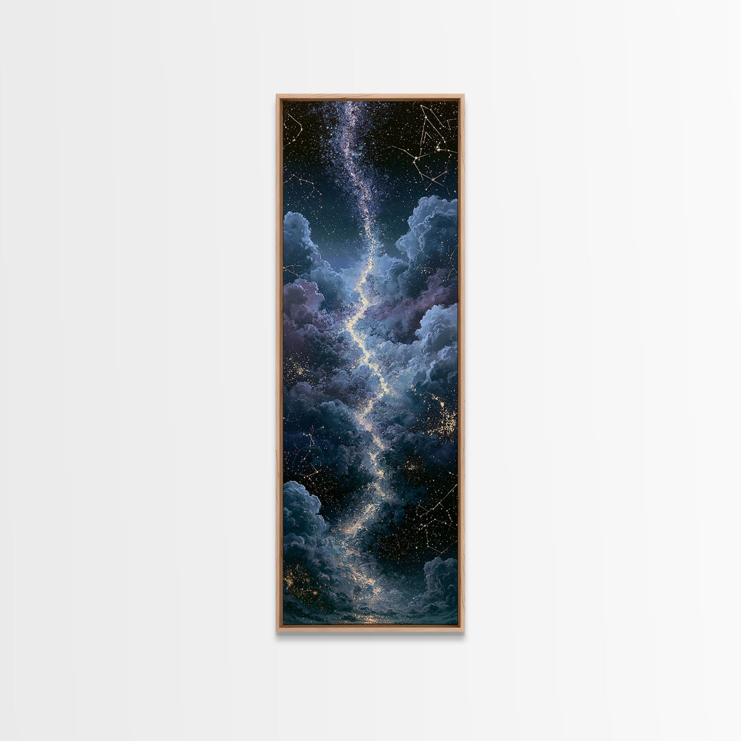 Celestial Staircase Through Clouds Framed Canvas Print, Spiritual Art, Wall Art Prints, Living Room Decor, Fine Art, Spirit, SPI-1x3-53