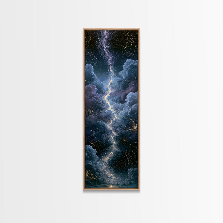 Celestial Staircase Through Clouds Framed Canvas Print, Spiritual Art, Wall Art Prints, Living Room Decor, Fine Art, Spirit, SPI-1x3-53