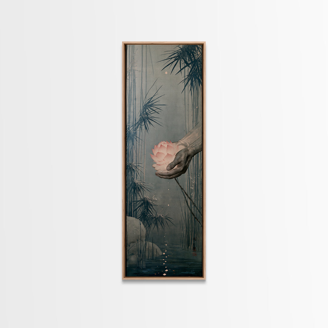 Hands Holding a Glowing Lotus Canvas Print, Spiritual Art, Digital Art, Living Room Decor, Oil Painting, Spirit, Funky Wall Art, SPI-1x3-63