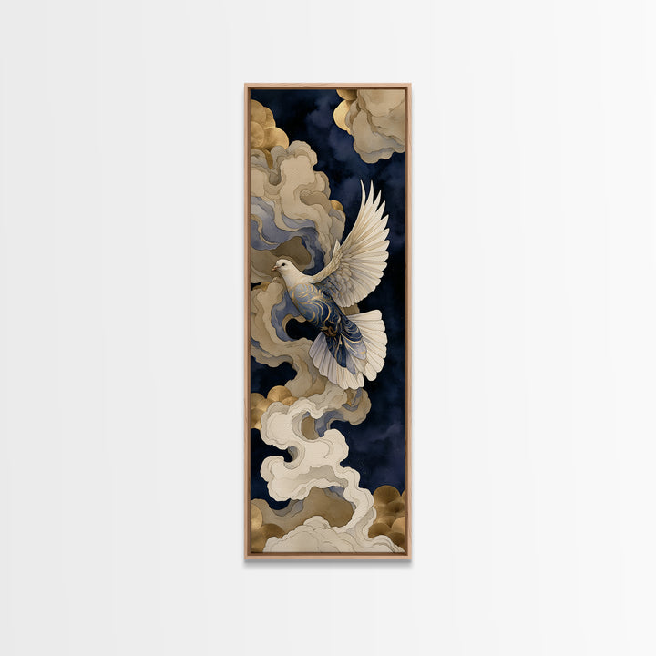 Dove Flying Through Radiant Clouds Canvas Print, Spiritual Art, Boho Wall Art, Living Room Decor, Spirit, Modern Decor, SPI-1x3-65