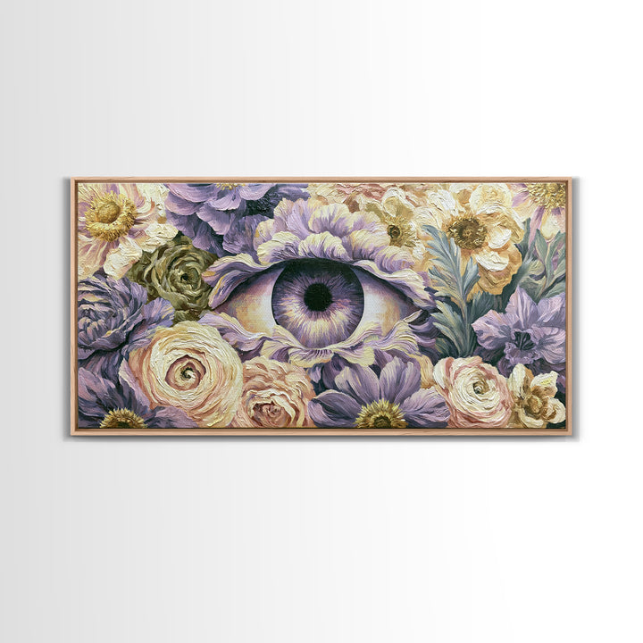 Third Eye Symbol Surrounded by Flowers Canvas Print, Spiritual Art, Art Prints, Living Room Decor, Spirit, Abstract Wall Art, SPI-2x1-2