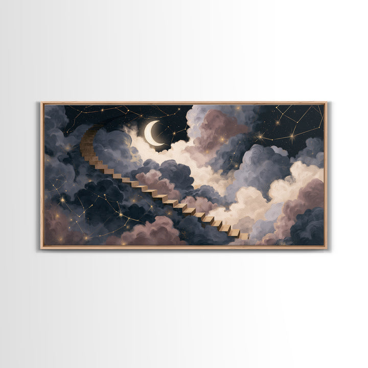 Celestial Staircase Through Clouds Canvas Print, Spiritual Art, Trendy Wall Art, Living Room Decor, Fine Art, Spirit, SPI-2x1-61
