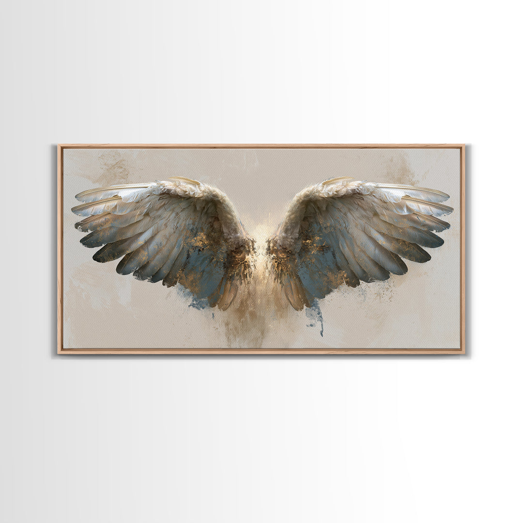 Angel Wings Emerging from Warm Light Canvas Print, Spiritual Art, Neutral Decor, Living Room Decor, Fine Art, Spirit, SPI-2x1-69