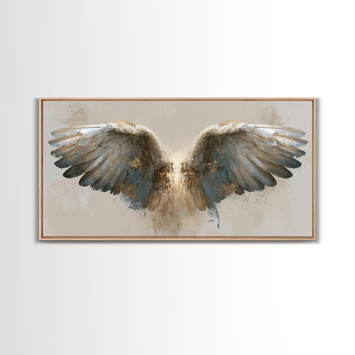Angel Wings Emerging from Warm Light Canvas Print, Spiritual Art, Neutral Decor, Living Room Decor, Fine Art, Spirit, SPI-2x1-69