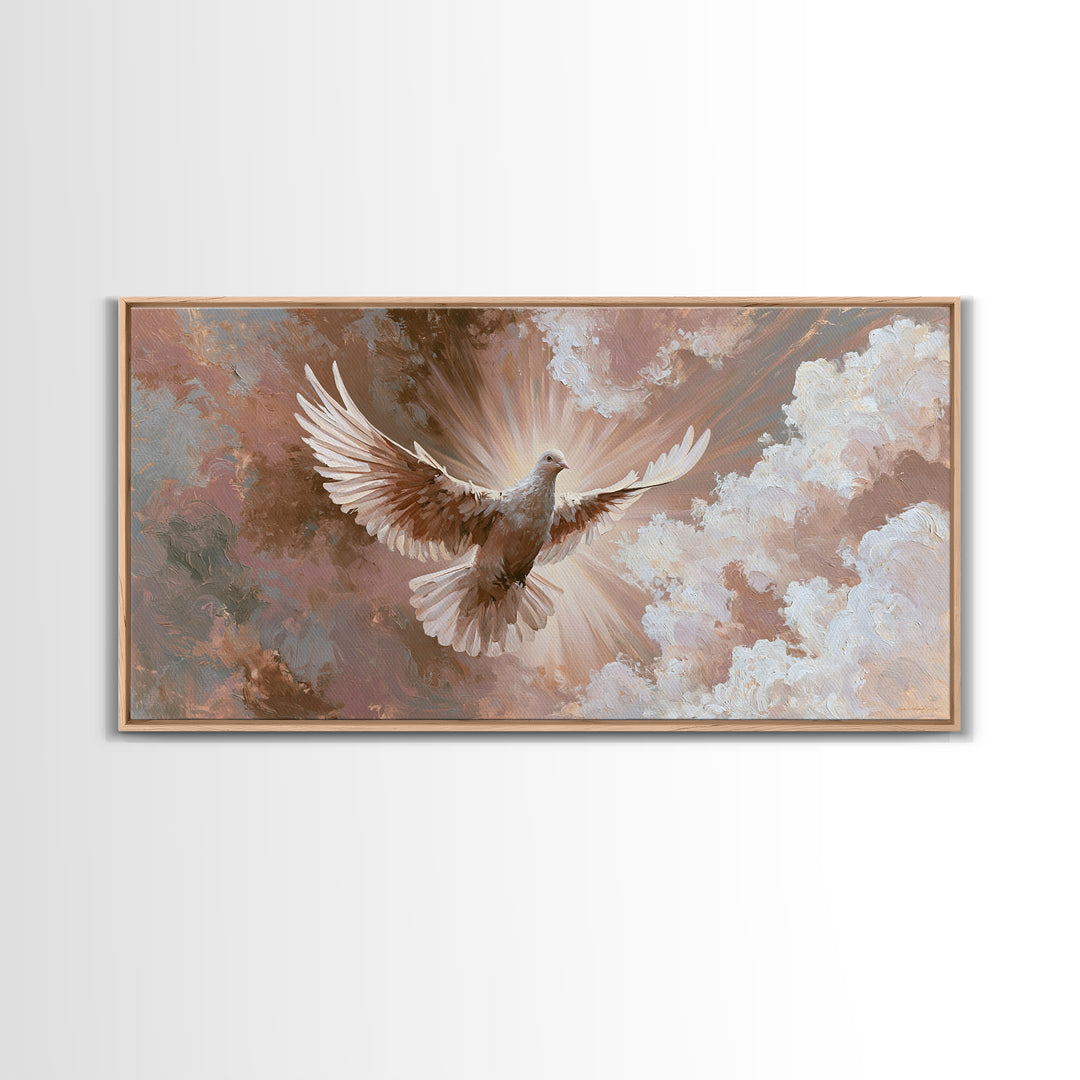 Dove Flying Through Radiant Clouds Canvas Print, Spiritual Art, Digital Poster, Living Room Decor, Fine Art, Spirit, SPI-2x1-73