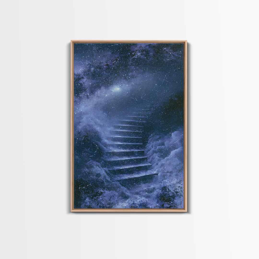 Celestial Staircase Through Clouds Framed Canvas Print, Spiritual Art, African American Art, Living Room Decor, Spirit, SPI-2x3-1