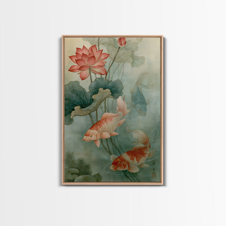 Lotus and Koi Canvas Print, Spiritual Art, Framed Wall Art, Living Room Decor, Fine Art, Spirit, Digital Poster, SPI-2x3-50