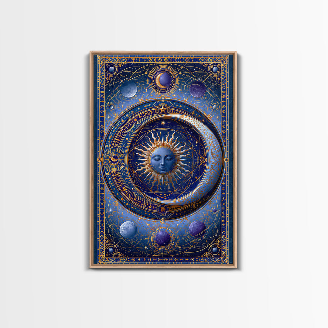 Sun and Moon Spiritual Balance Composition Framed Canvas Print, Spiritual Art, Boho Decor, Living Room Decor, Fine Art, Spirit, SPI-2x3-88