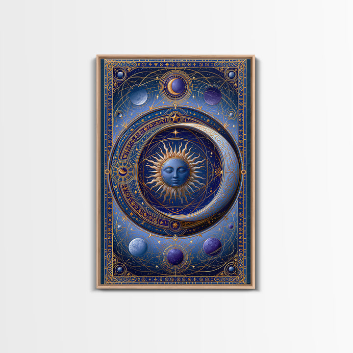 Sun and Moon Spiritual Balance Composition Framed Canvas Print, Spiritual Art, Boho Decor, Living Room Decor, Fine Art, Spirit, SPI-2x3-88