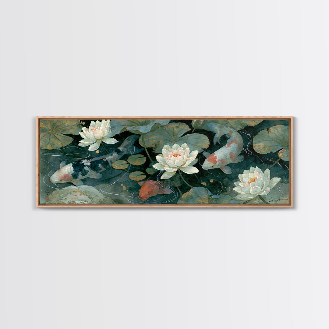 Lotus and Koi Framed Canvas Print, Spiritual Art, Canvas Wall Art, Living Room Decor, Fine Art, Spirit, Contemporary Art, SPI-3x1-10