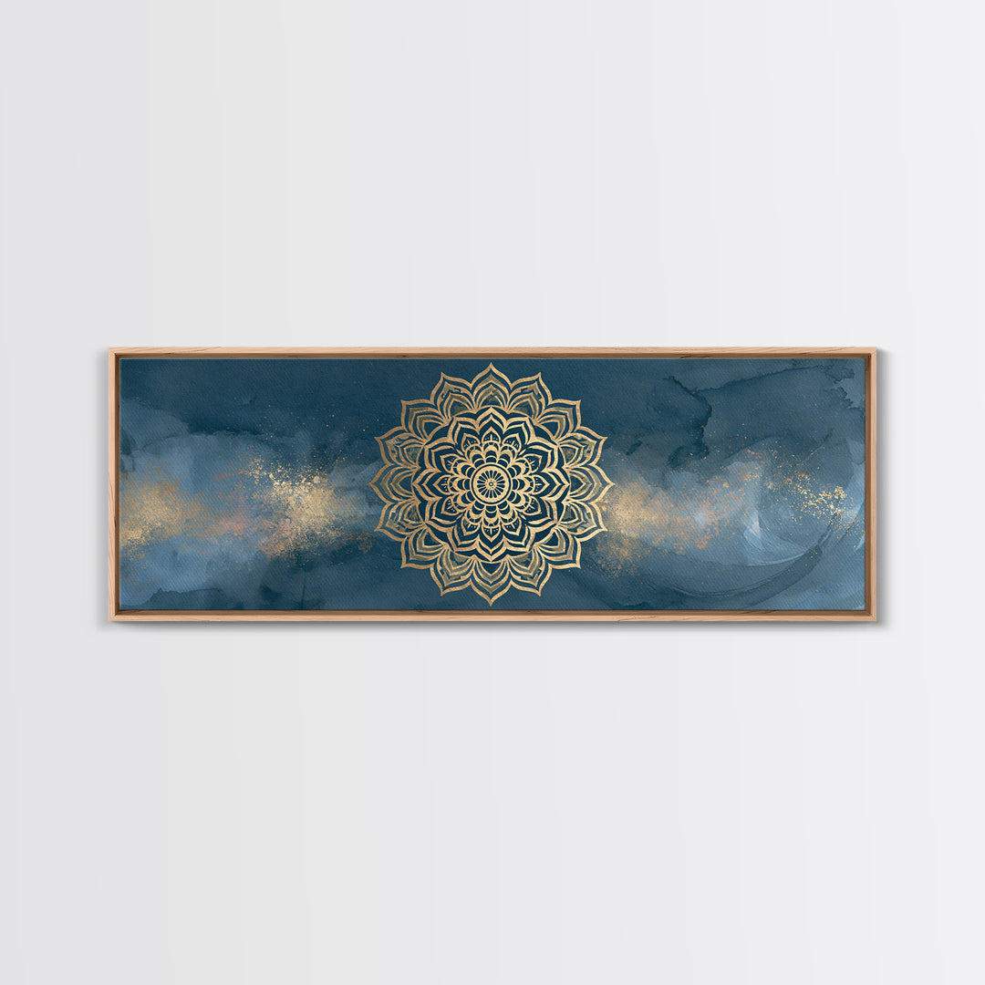Gold Mandala on Deep Blue Background Canvas Print, Spiritual Art, Christian Decor, Living Room Decor, Fine Art, Spirit, SPI-3x1-20