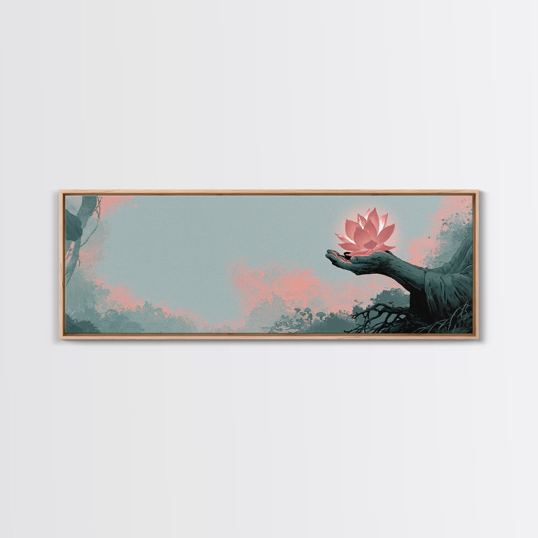 Hands Holding a Glowing Lotus Canvas Print, Spiritual Art, Wallart, Living Room Decor, Fine Art, Spirit, Mandala Wall Art, SPI-3x1-43