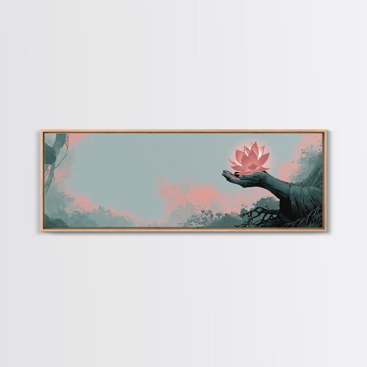 Hands Holding a Glowing Lotus Canvas Print, Spiritual Art, Wallart, Living Room Decor, Fine Art, Spirit, Mandala Wall Art, SPI-3x1-43