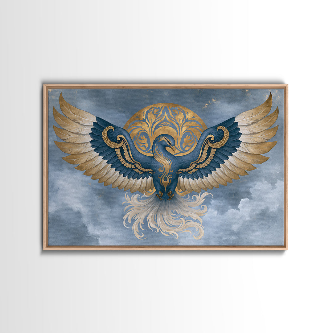 Phoenix Rising as Renewal Symbol Framed Canvas Print, Spiritual Art, Minimalist Decor, Living Room Decor, Fine Art, Spirit, SPI-3x2-15
