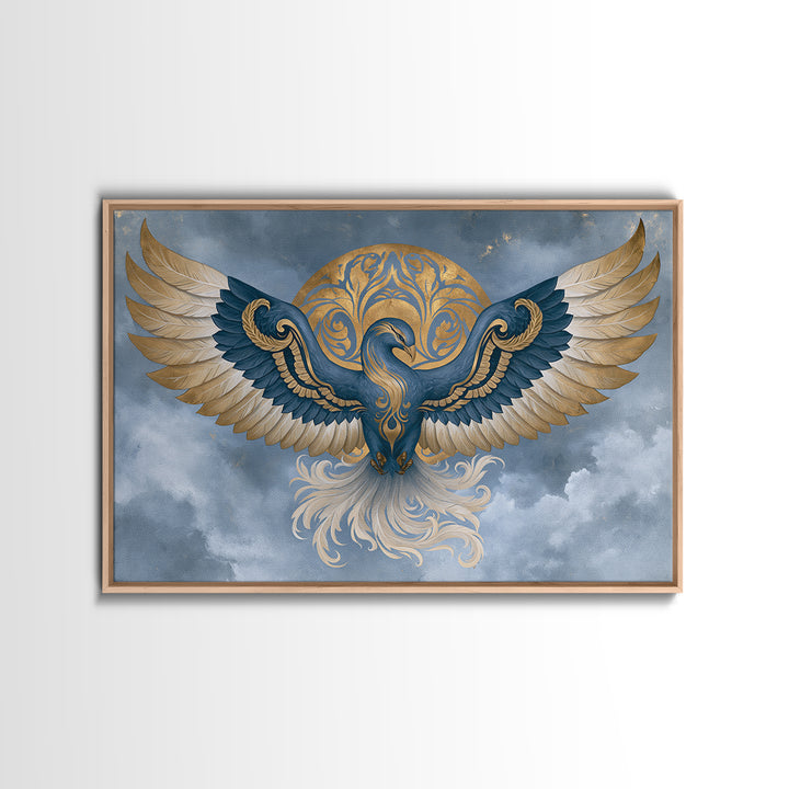 Phoenix Rising as Renewal Symbol Framed Canvas Print, Spiritual Art, Minimalist Decor, Living Room Decor, Fine Art, Spirit, SPI-3x2-15