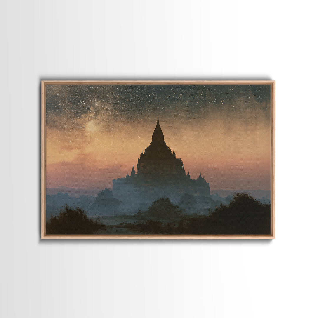 Ancient Temple Silhouette Framed Canvas Print, Spiritual Art, Art Prints, Living Room Decor, Spirit, Abstract Wall Art, SPI-3x2-23