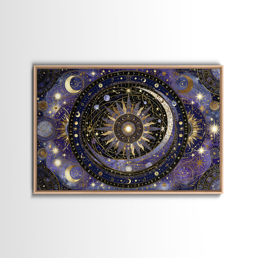 Sun and Moon Spiritual Balance Composition Framed Canvas Print, Spiritual Art, Digital Prints, Living Room Decor, Spirit, SPI-3x2-36