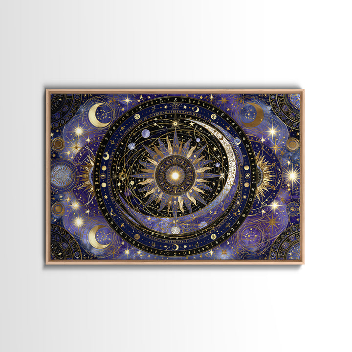 Sun and Moon Spiritual Balance Composition Framed Canvas Print, Spiritual Art, Digital Prints, Living Room Decor, Spirit, SPI-3x2-36