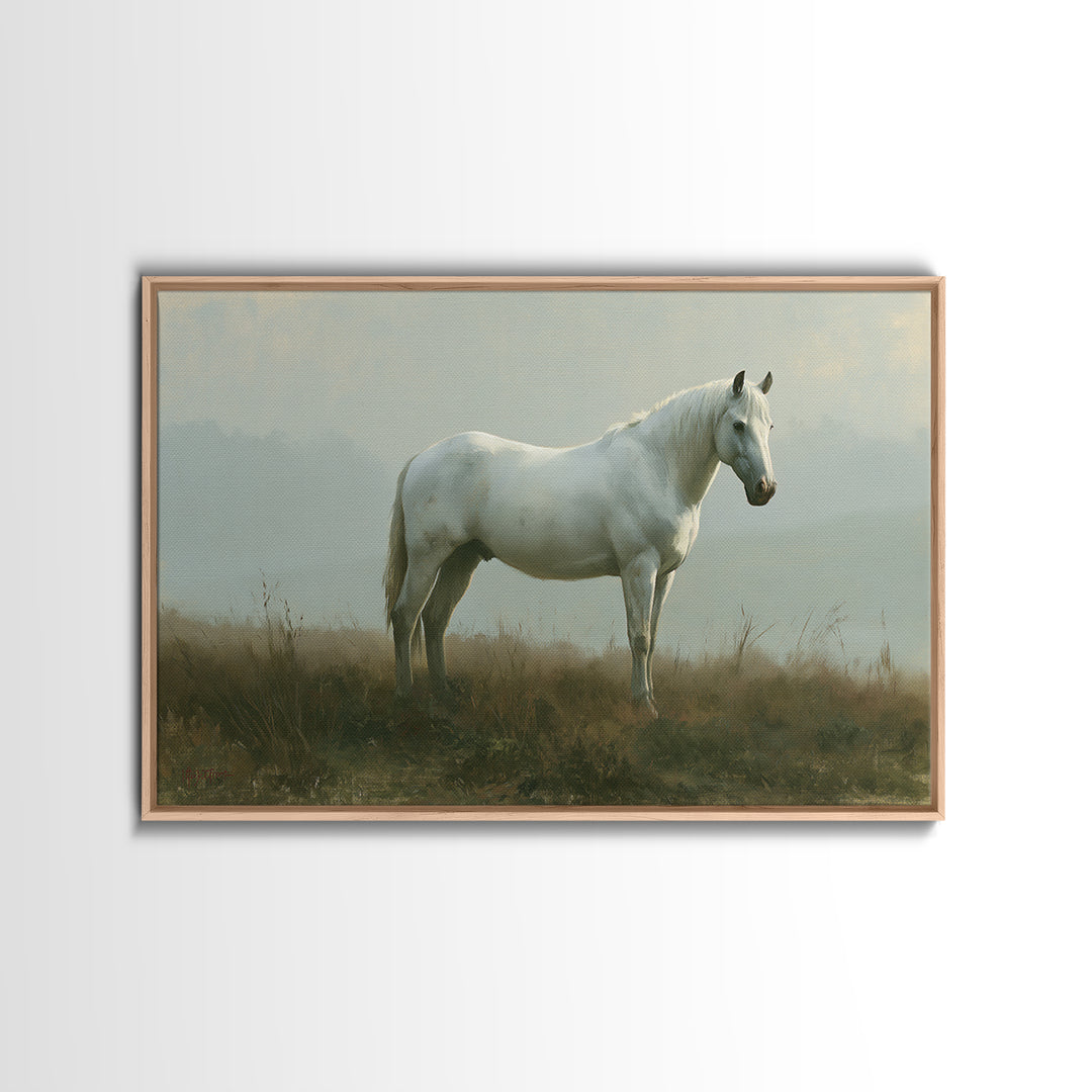 White Horse in Misty Sacred Landscape Canvas Print, Spiritual Art, Kids Room Art, Living Room Decor, Fine Art, Spirit, SPI-3x2-38