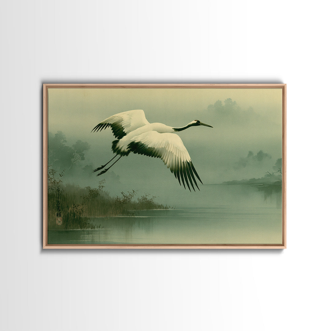White Crane Flying Canvas Print, Spiritual Art, Fine Art Print, Living Room Decor, Fine Art, Spirit, Digital Prints, Art Prints, SPI-3x2-4
