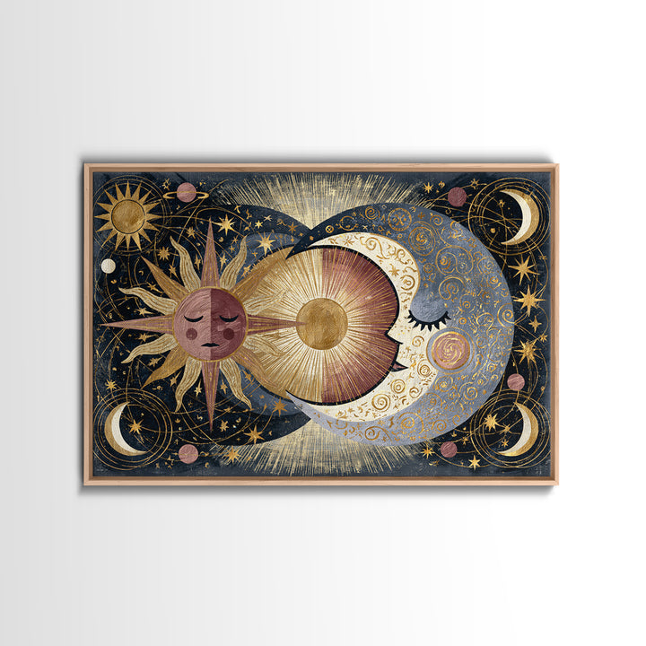 Sun and Moon Spiritual Balance Composition Canvas Print, Spiritual Art, African American Art, Living Room Decor, Spirit, SPI-3x2-84