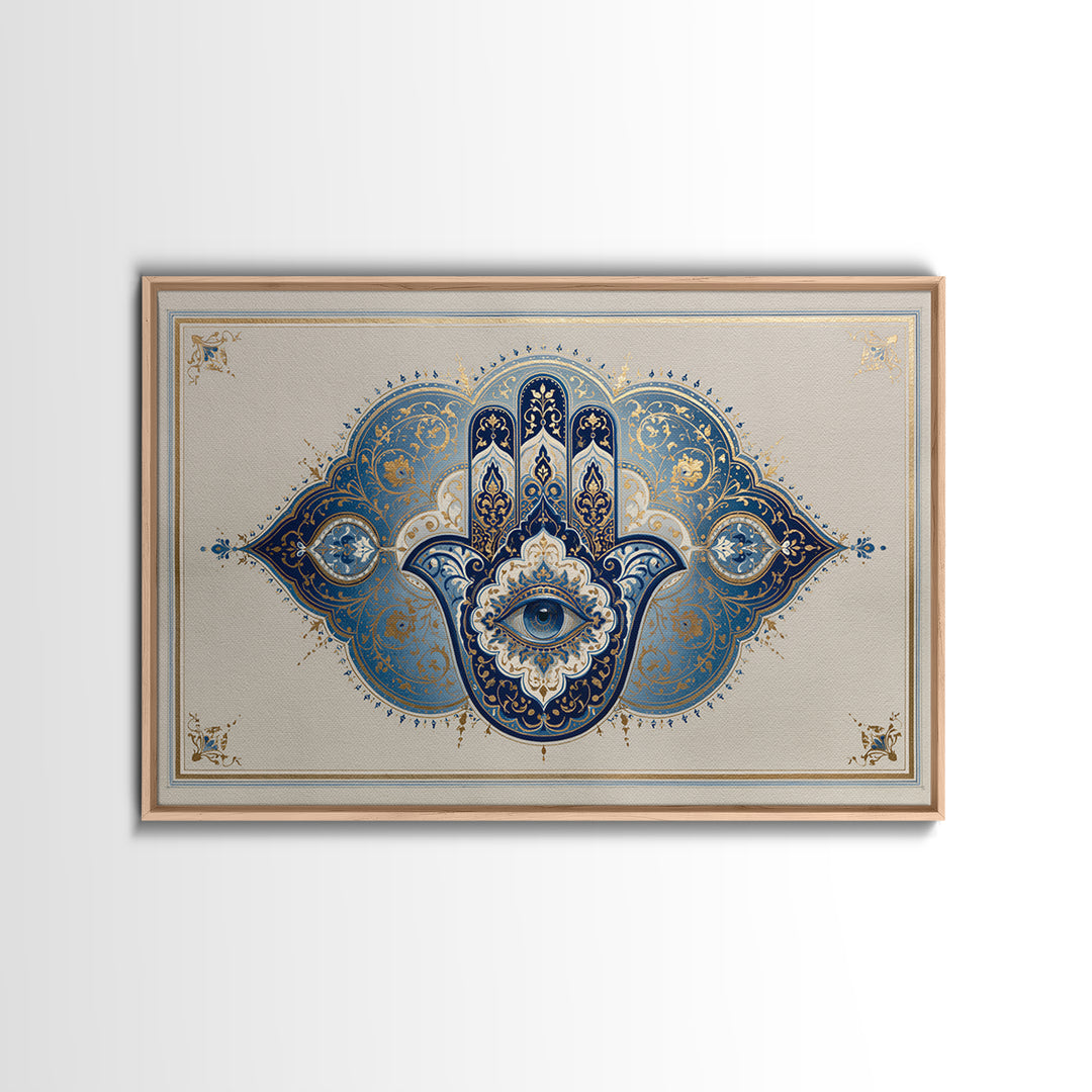 Protective Hand Motif Framed Canvas Print, Spiritual Art, Boho Decor, Living Room Decor, Fine Art, Spirit, Art Prints, SPI-3x2-99