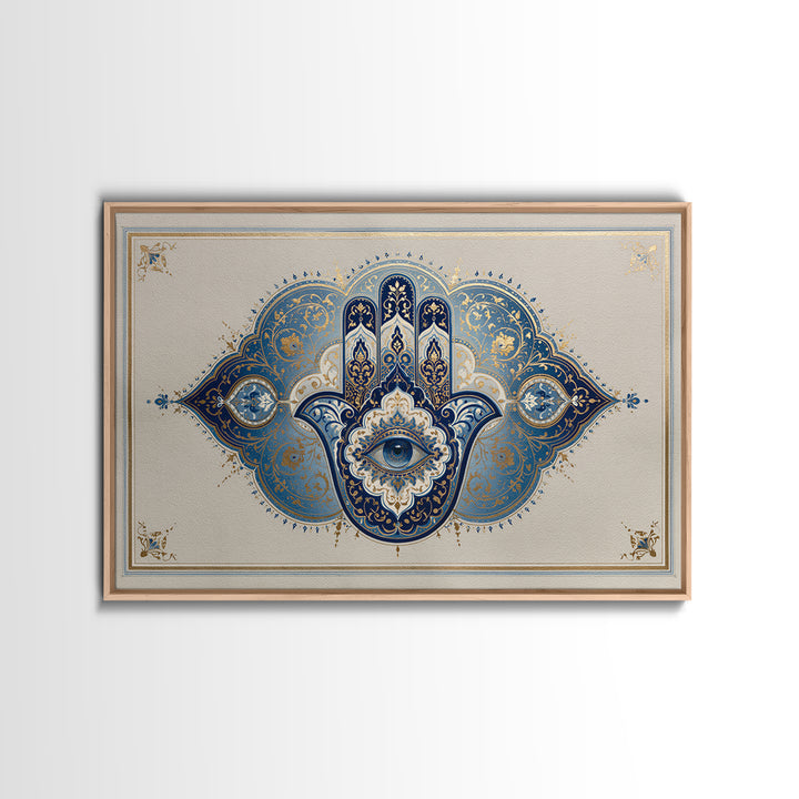 Protective Hand Motif Framed Canvas Print, Spiritual Art, Boho Decor, Living Room Decor, Fine Art, Spirit, Art Prints, SPI-3x2-99