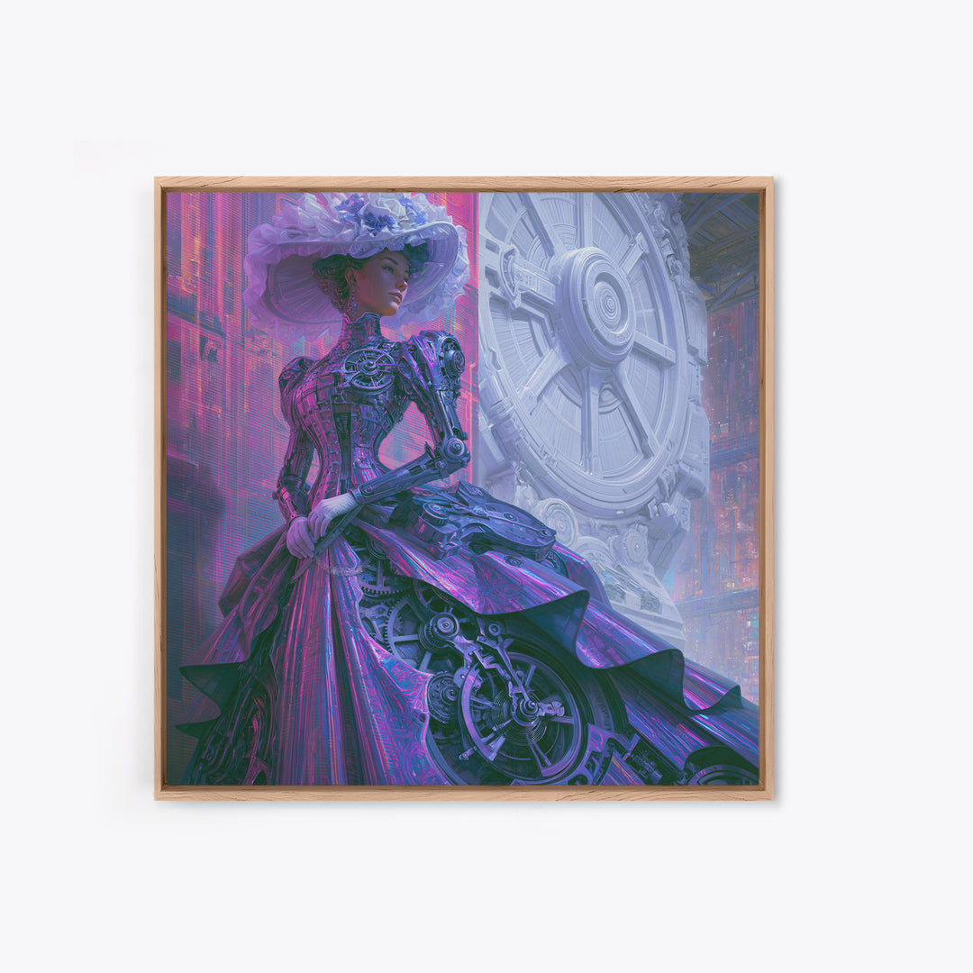 Victorian Lady with Clockwork Dress Details Canvas Print, Steampunk Art, Gallery Decor, Living Room Decor, Fine Art, Mechanic, STE-1x1-17