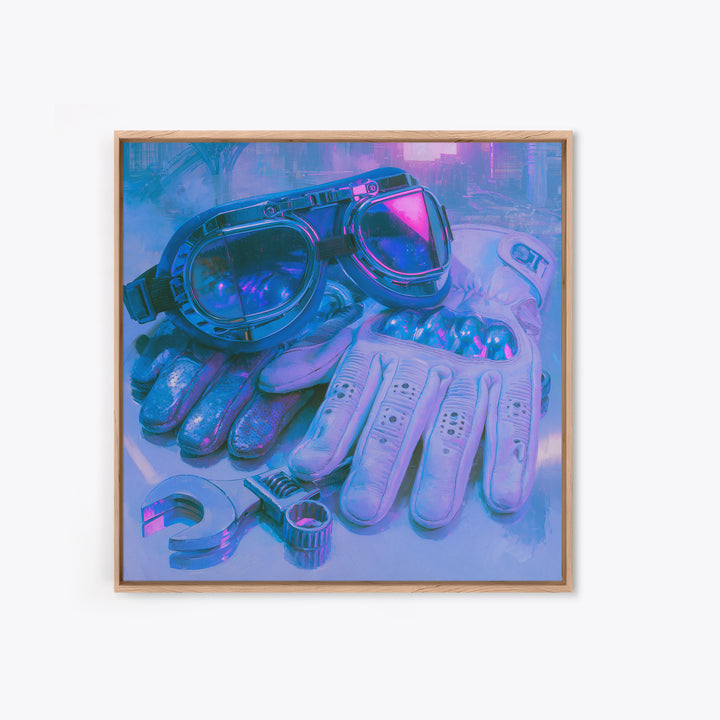 Goggles Gloves and Wrench Still Life Canvas Print, Steampunk Art, Abstract Art, Living Room Decor, Fine Art, Mechanic, STE-1x1-23
