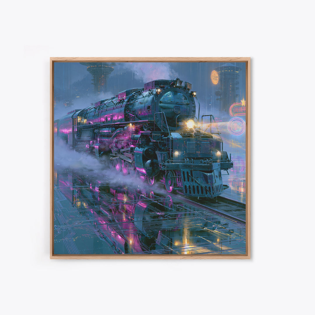 Steam Locomotive Racing Through Fog Canvas Print, Steampunk Art, Dark Art, Living Room Decor, Oil Painting, Mechanic, STE-1x1-30