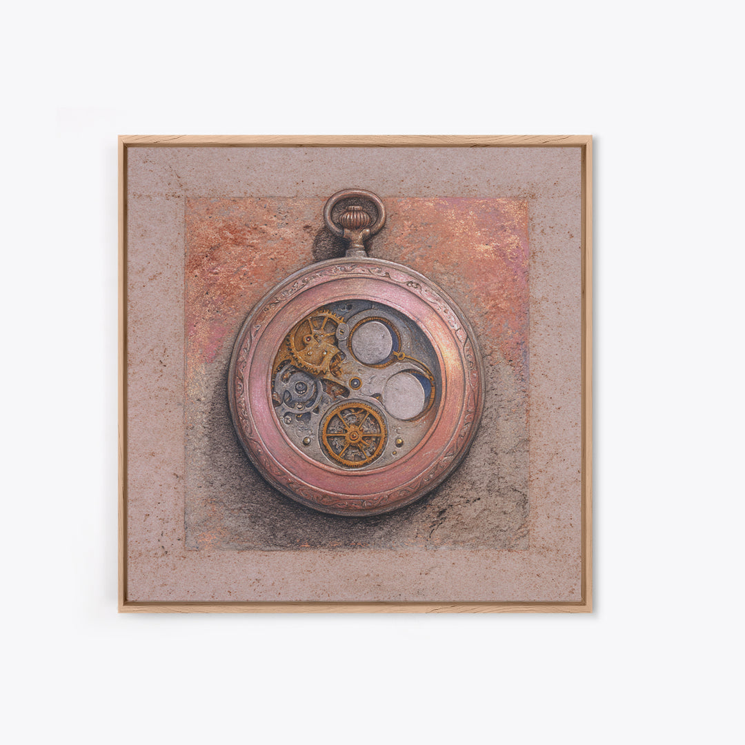 Gear Filled Pocket Watch Framed Canvas Print, Steampunk Art, Gallery Decor, Living Room Decor, Fine Art, Mechanic, Wall Art, STE-1x1-32