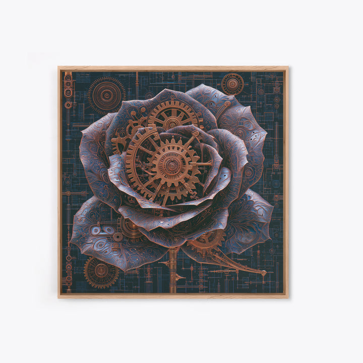 Mechanical Rose Made of Copper Gears Framed Canvas Print, Steampunk Art, Dark Art, Living Room Decor, Oil Painting, Mechanic, STE-1x1-51