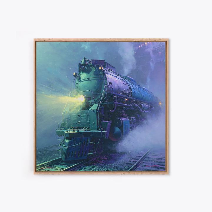 Steam Locomotive Racing Through Fog Canvas Print, Steampunk Art, Dark Art, Living Room Decor, Oil Painting, Mechanic, STE-1x1-54
