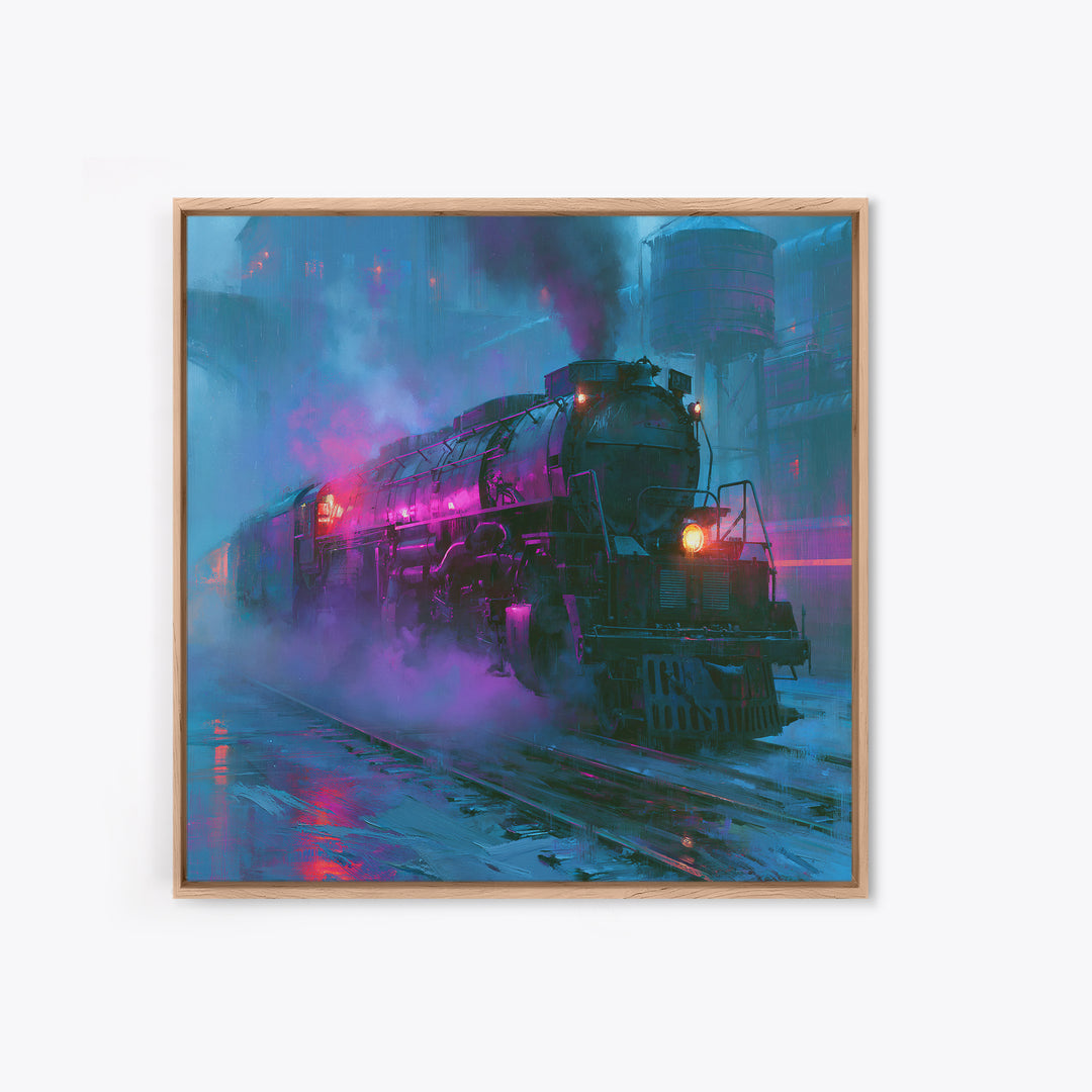 Steam Locomotive Racing Through Fog Canvas Print, Steampunk Art, Digital Download Art, Living Room Decor, Mechanic, Wall Art, STE-1x1-6