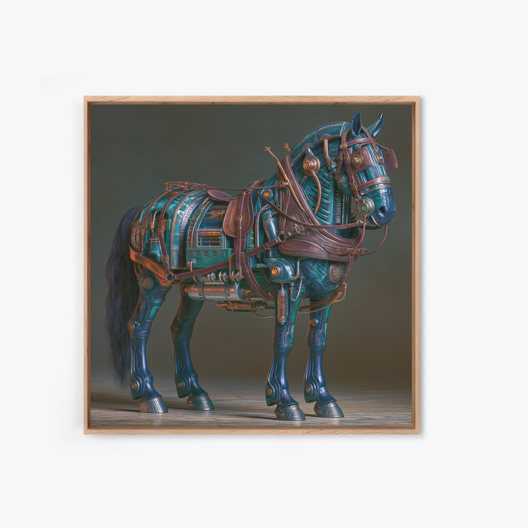 Steam Powered Horse Framed Canvas Print, Steampunk Art, Neutral Decor, Living Room Decor, Fine Art, Mechanic, Home Decor, STE-1x1-63