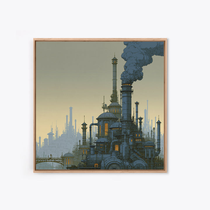 Steam Powered City Skyline Canvas Print, Steampunk Art, Luxury Decor, Living Room Decor, Abstract Art, Mechanic, STE-1x1-69