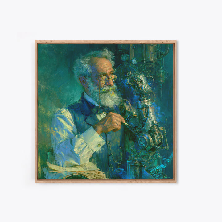 Victorian Inventor Portrait Framed Canvas Print, Steampunk Art, Boho Decor, Living Room Decor, Fine Art, Mechanic, Art Print, STE-1x1-79